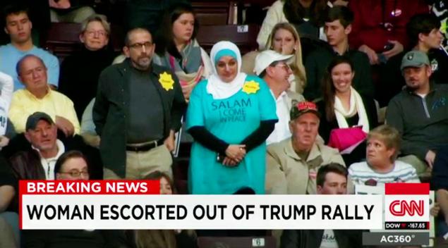 Silent protest by Muslim couple at Trump rally