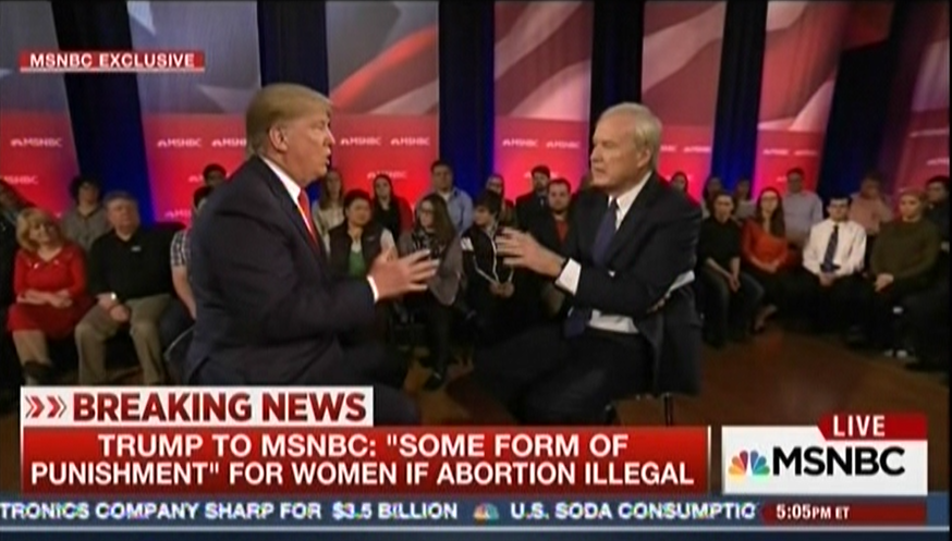 Donald Trump discusses arresting women who get an abortion.